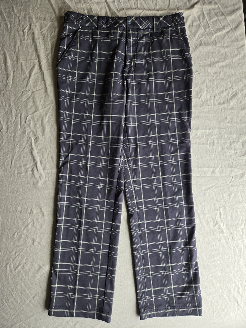 AUR Golf Mens Active Pants 34 Plaid Checked Grey Performance Stretch Luxury
